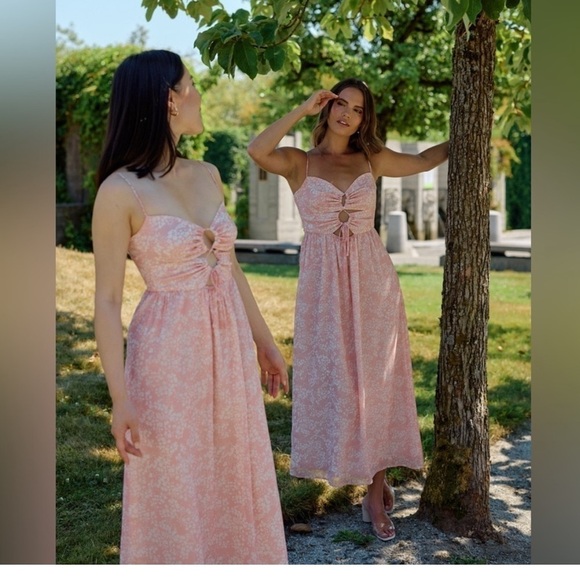 NWT Park & Fifth Wylie Rosa pink & white floral spaghetti strap midi dress - Picture 4 of 11